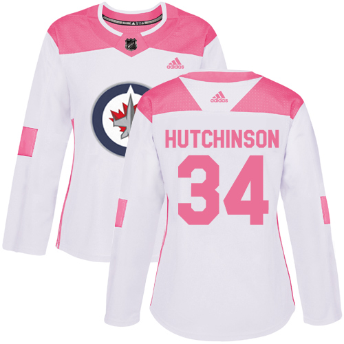 Adidas Jets #34 Michael Hutchinson White/Pink Authentic Fashion Women's Stitched NHL Jersey